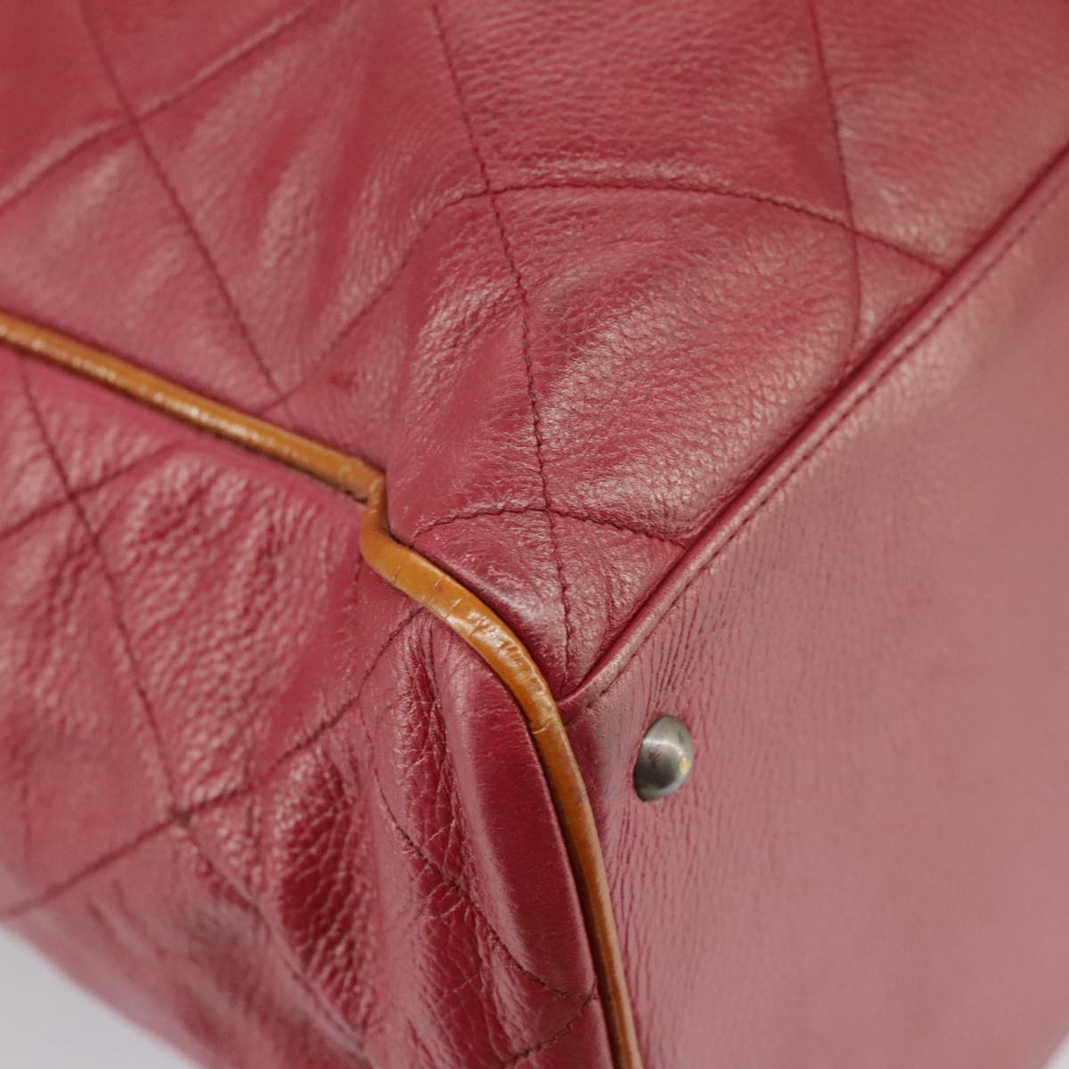 CHANEL Matelasse Boston Bag Caviar Skin Red CC 97743