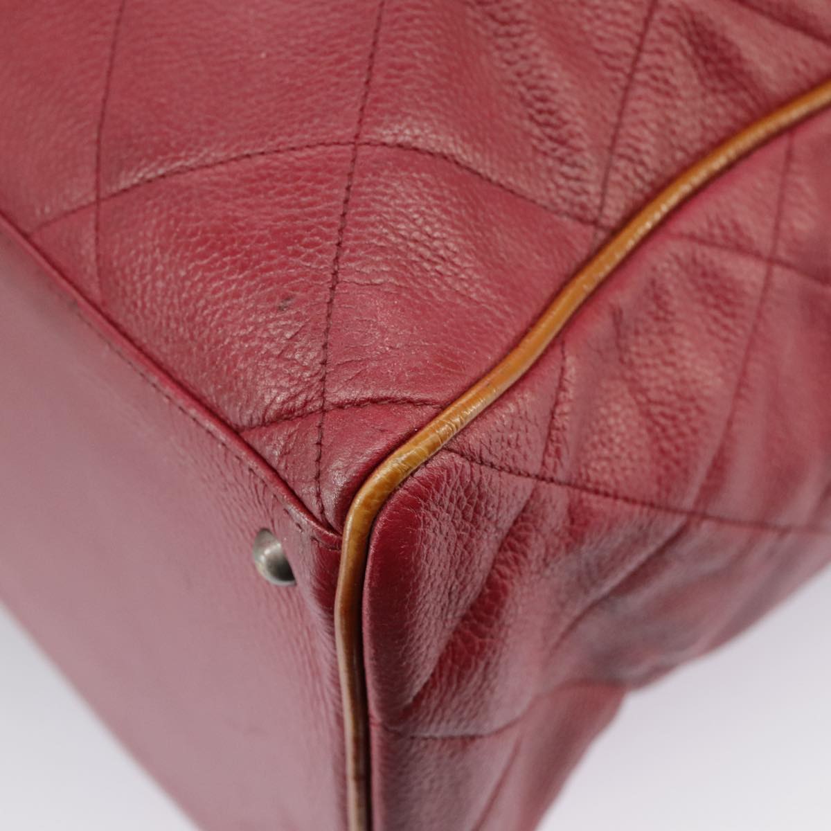CHANEL Matelasse Boston Bag Caviar Skin Red CC 97743