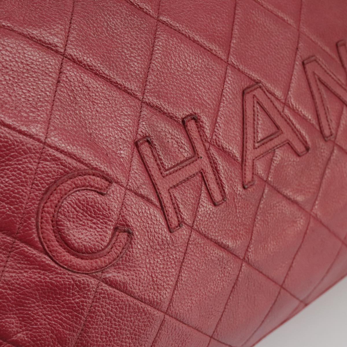 CHANEL Matelasse Boston Bag Caviar Skin Red CC 97743