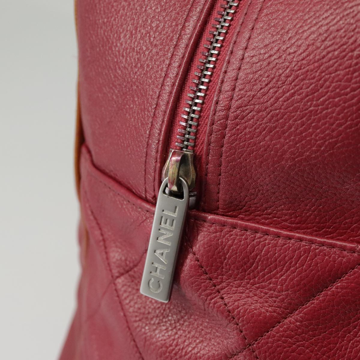 CHANEL Matelasse Boston Bag Caviar Skin Red CC 97743
