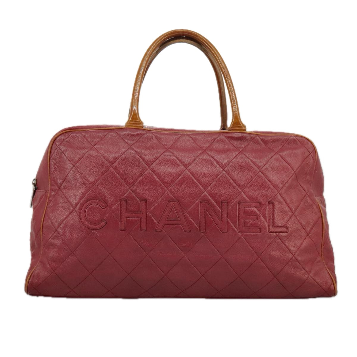 CHANEL Matelasse Boston Bag Caviar Skin Red CC 97743