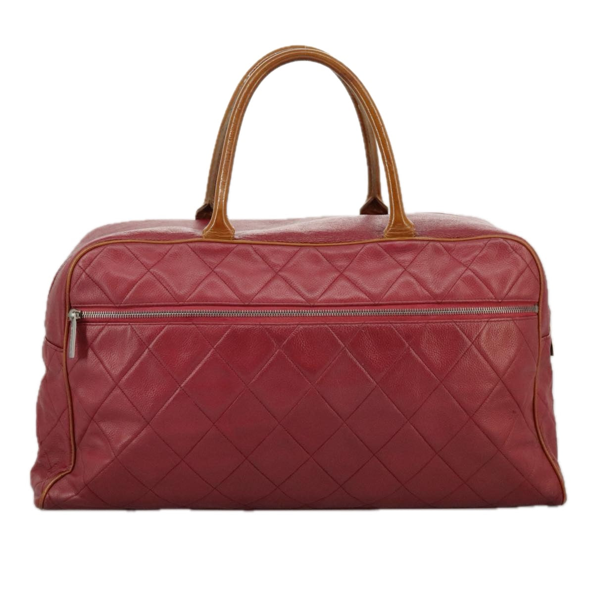 CHANEL Matelasse Boston Bag Caviar Skin Red CC 97743