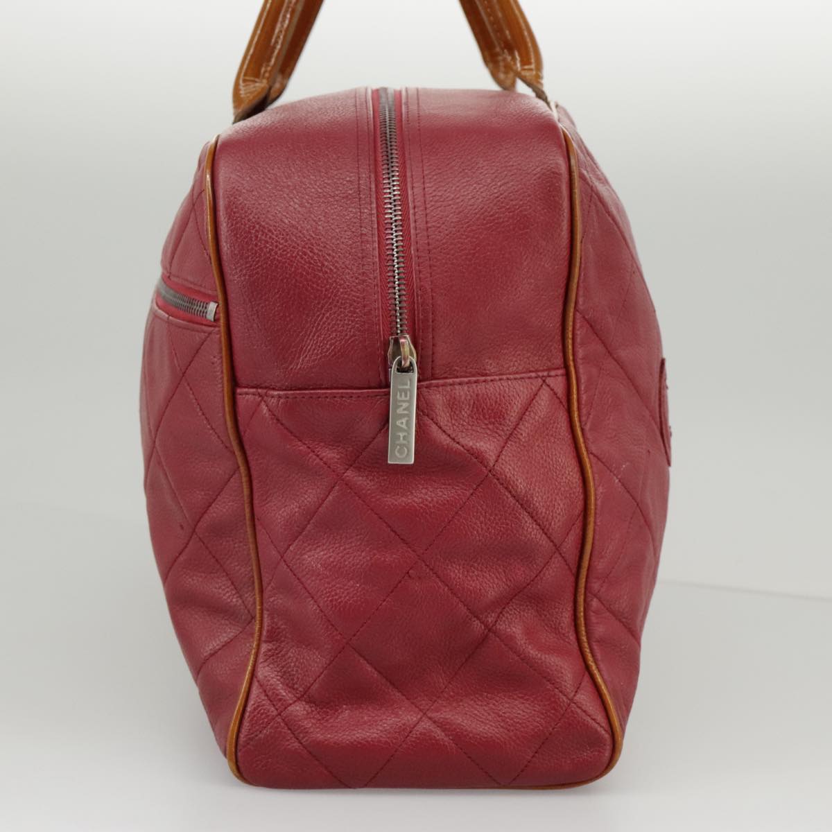 CHANEL Matelasse Boston Bag Caviar Skin Red CC 97743