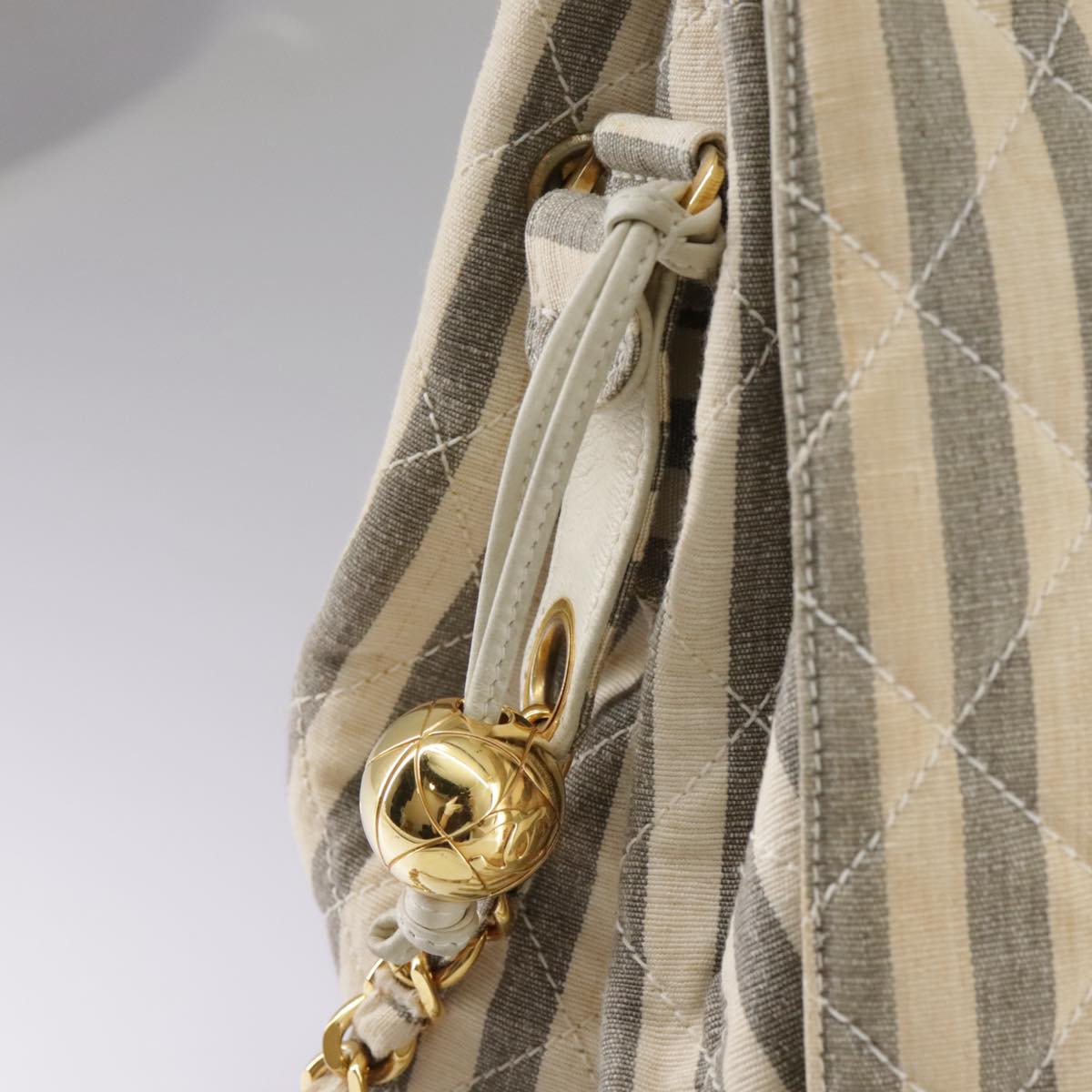 CHANEL Matelasse Big COCO Mark Chain Shoulder Bag Canvas Gray Gold CC 97974