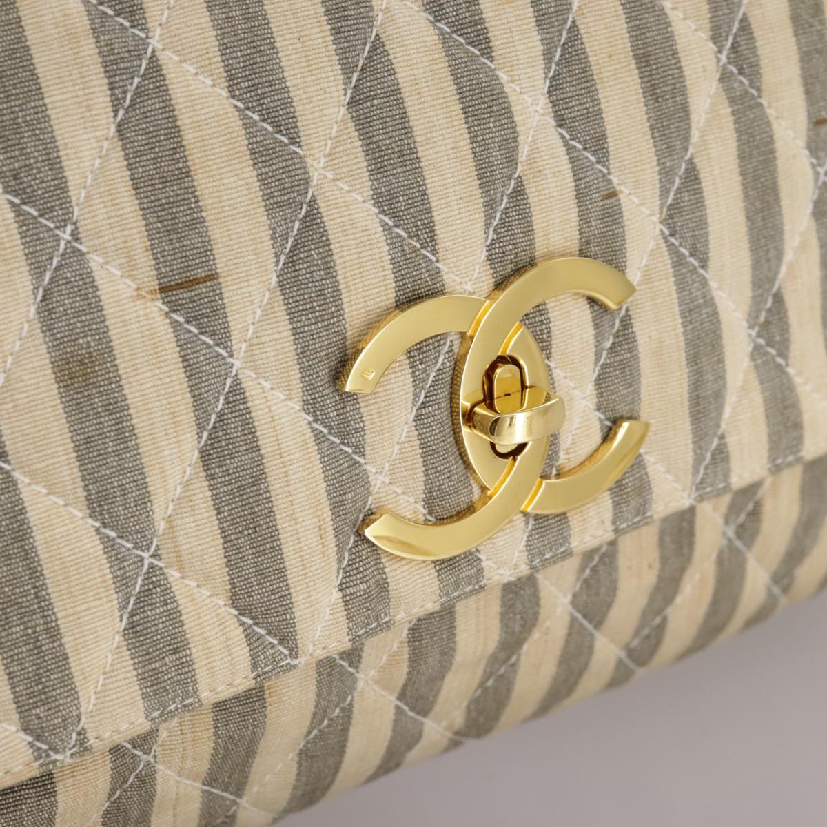 CHANEL Matelasse Big COCO Mark Chain Shoulder Bag Canvas Gray Gold CC 97974