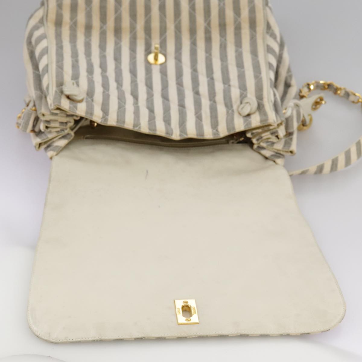 CHANEL Matelasse Big COCO Mark Chain Shoulder Bag Canvas Gray Gold CC 97974