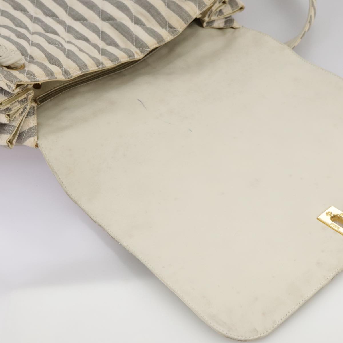 CHANEL Matelasse Big COCO Mark Chain Shoulder Bag Canvas Gray Gold CC 97974