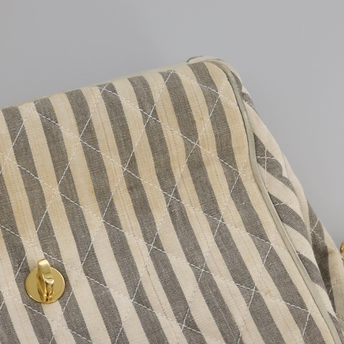 CHANEL Matelasse Big COCO Mark Chain Shoulder Bag Canvas Gray Gold CC 97974