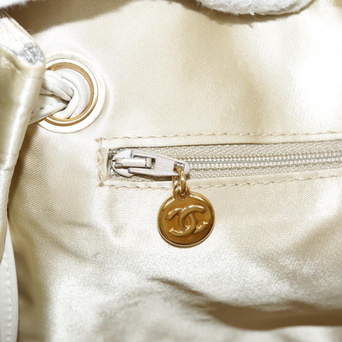 CHANEL Matelasse Big COCO Mark Chain Shoulder Bag Canvas Gray Gold CC 97974