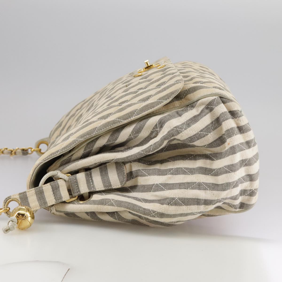 CHANEL Matelasse Big COCO Mark Chain Shoulder Bag Canvas Gray Gold CC 97974