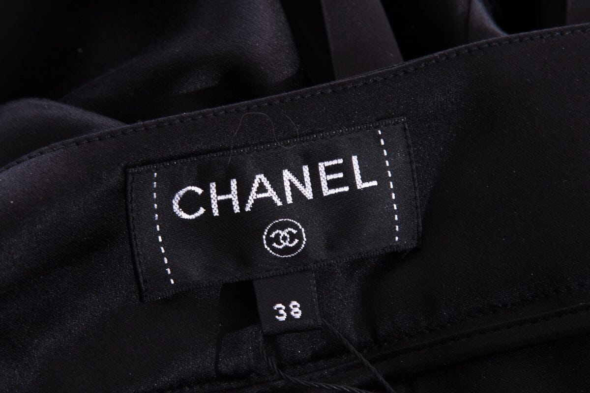 Chanel Rome Collection Black Silk Satin Tie Detail Pant SZ 38