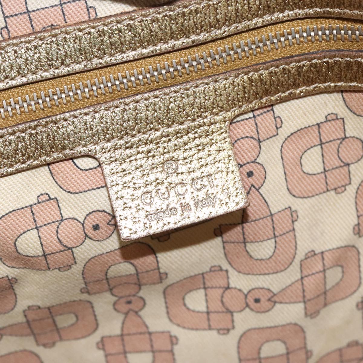 GUCCI GG Canvas Sherry Line Tote Bag Beige Gold pink 137396 98092
