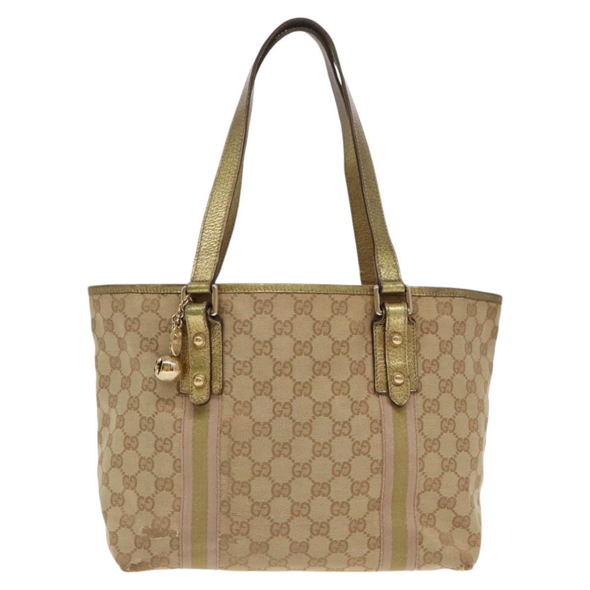 GUCCI GG Canvas Sherry Line Tote Bag Beige Gold pink 137396 98092