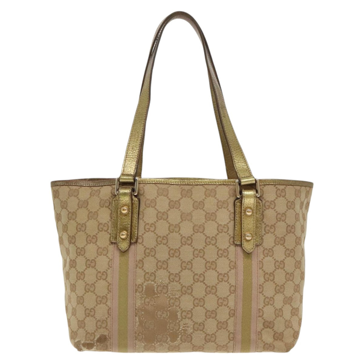 GUCCI GG Canvas Sherry Line Tote Bag Beige Gold pink 137396 98092