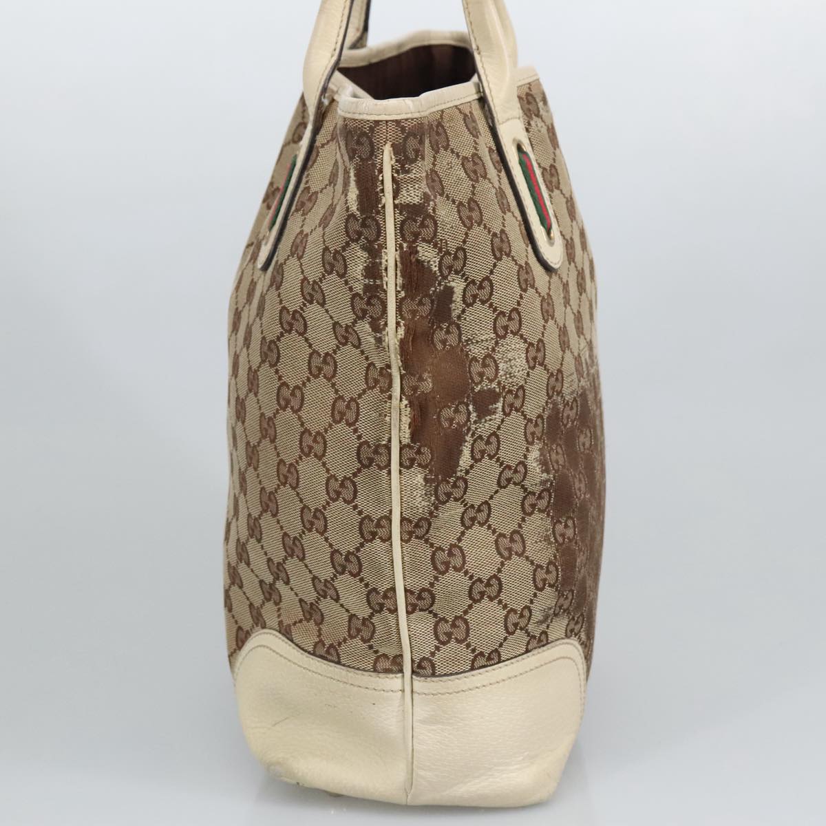 GUCCI GG Canvas Web Sherry Line Tote Bag Beige Gold Red 181779 98094