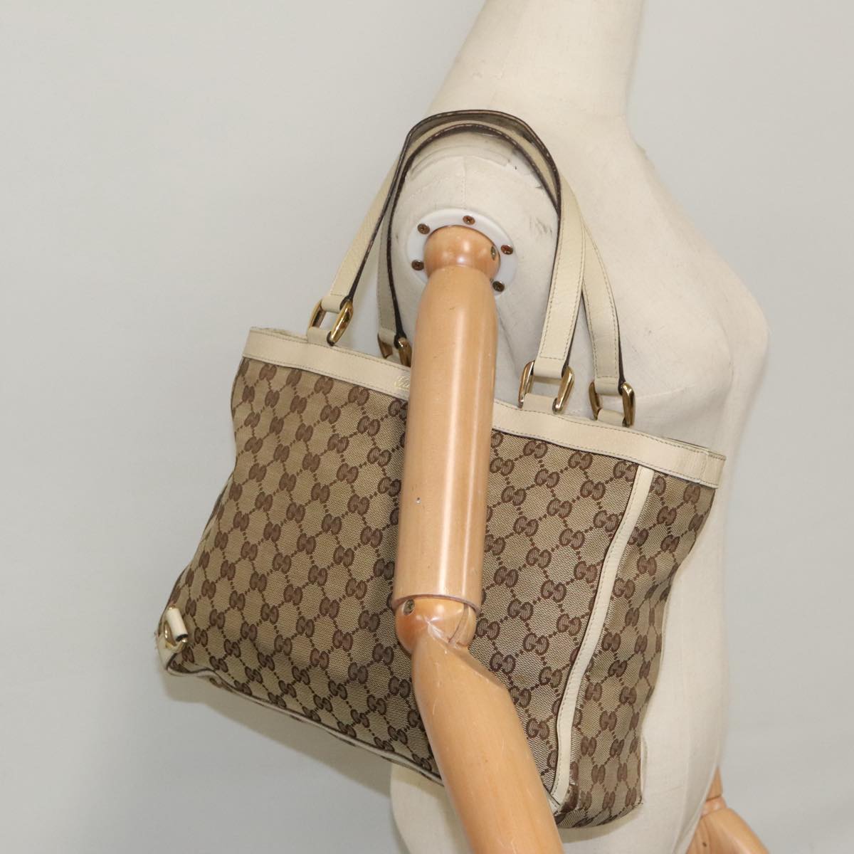 GUCCI GG Canvas Tote Bag Beige Gold 170004 98399