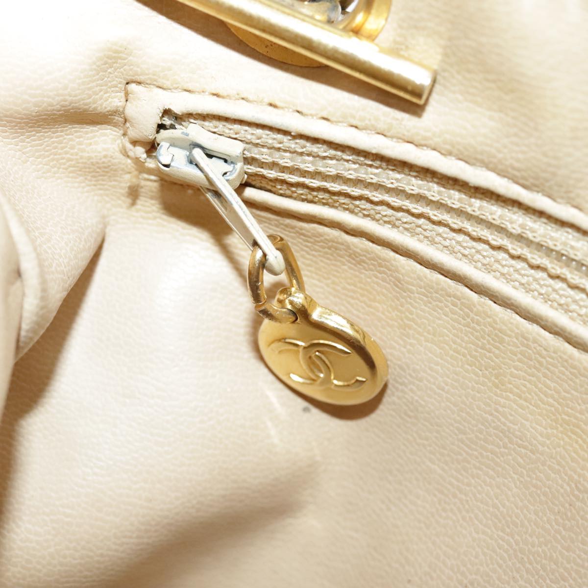 CHANEL Matelasse Chain Shoulder Bag Lamb Skin Beige Gold CC 98416