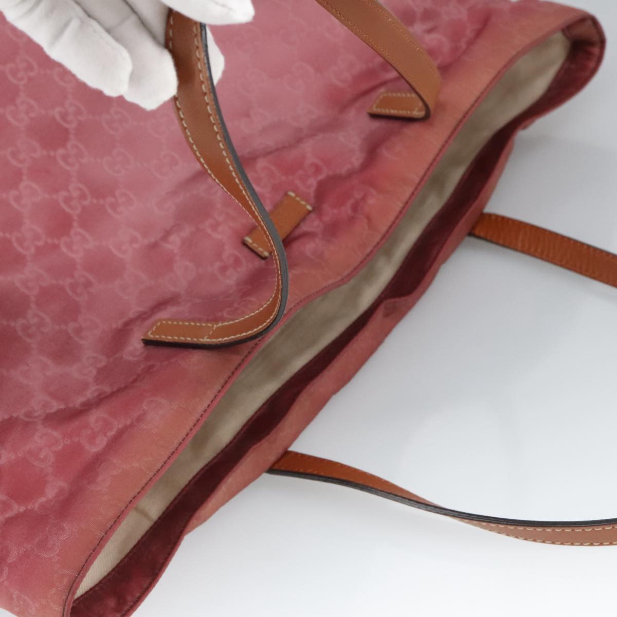GUCCI GG Canvas Tote Bag Nylon Pink Silver 295252 98421