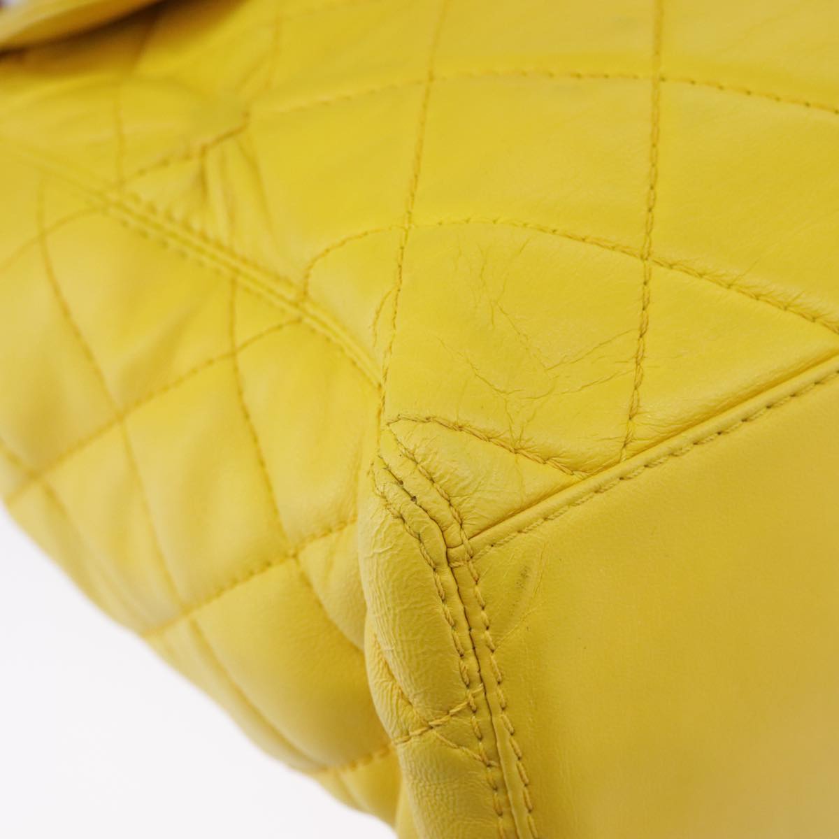 CHANEL Matelasse Hand Bag Lamb Skin Yellow CC 98431