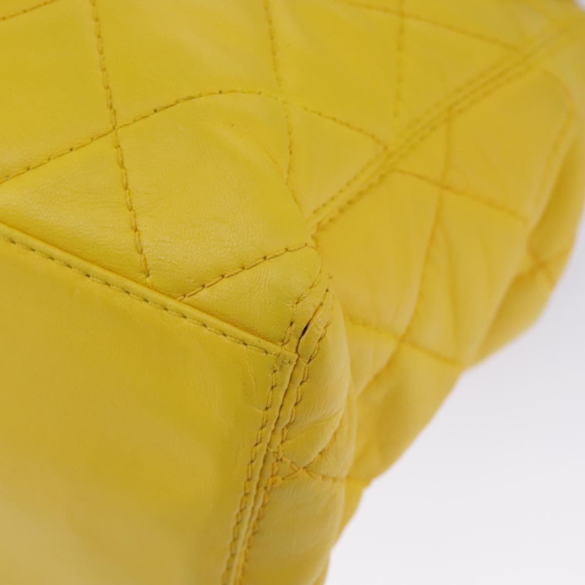 CHANEL Matelasse Hand Bag Lamb Skin Yellow CC 98431