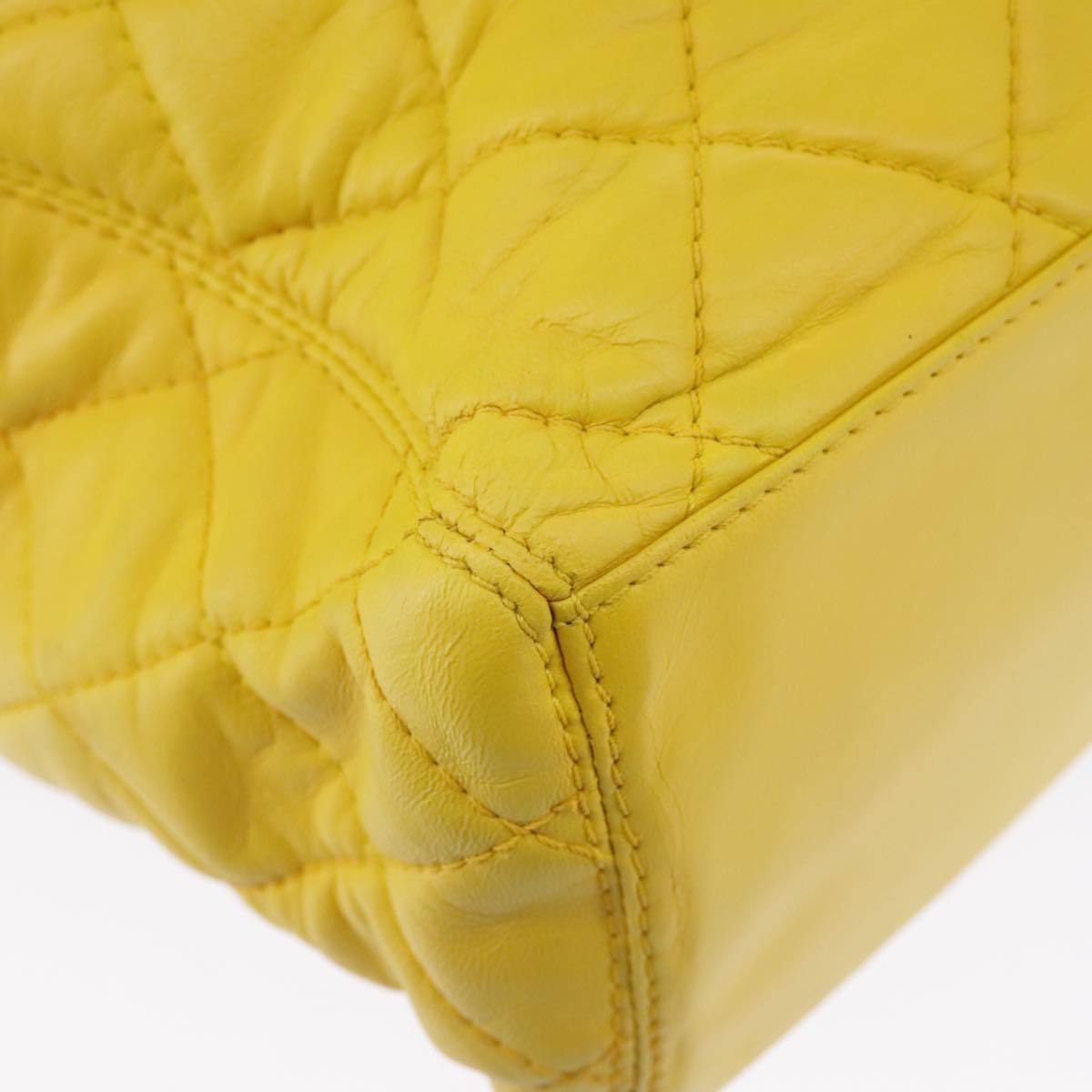 CHANEL Matelasse Hand Bag Lamb Skin Yellow CC 98431