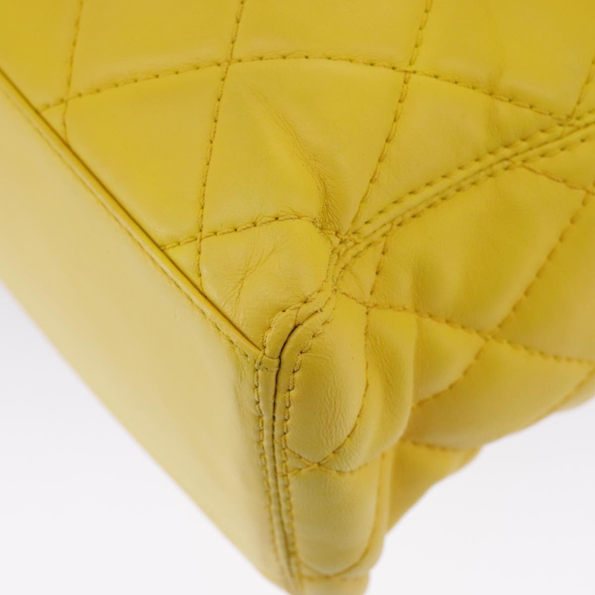 CHANEL Matelasse Hand Bag Lamb Skin Yellow CC 98431