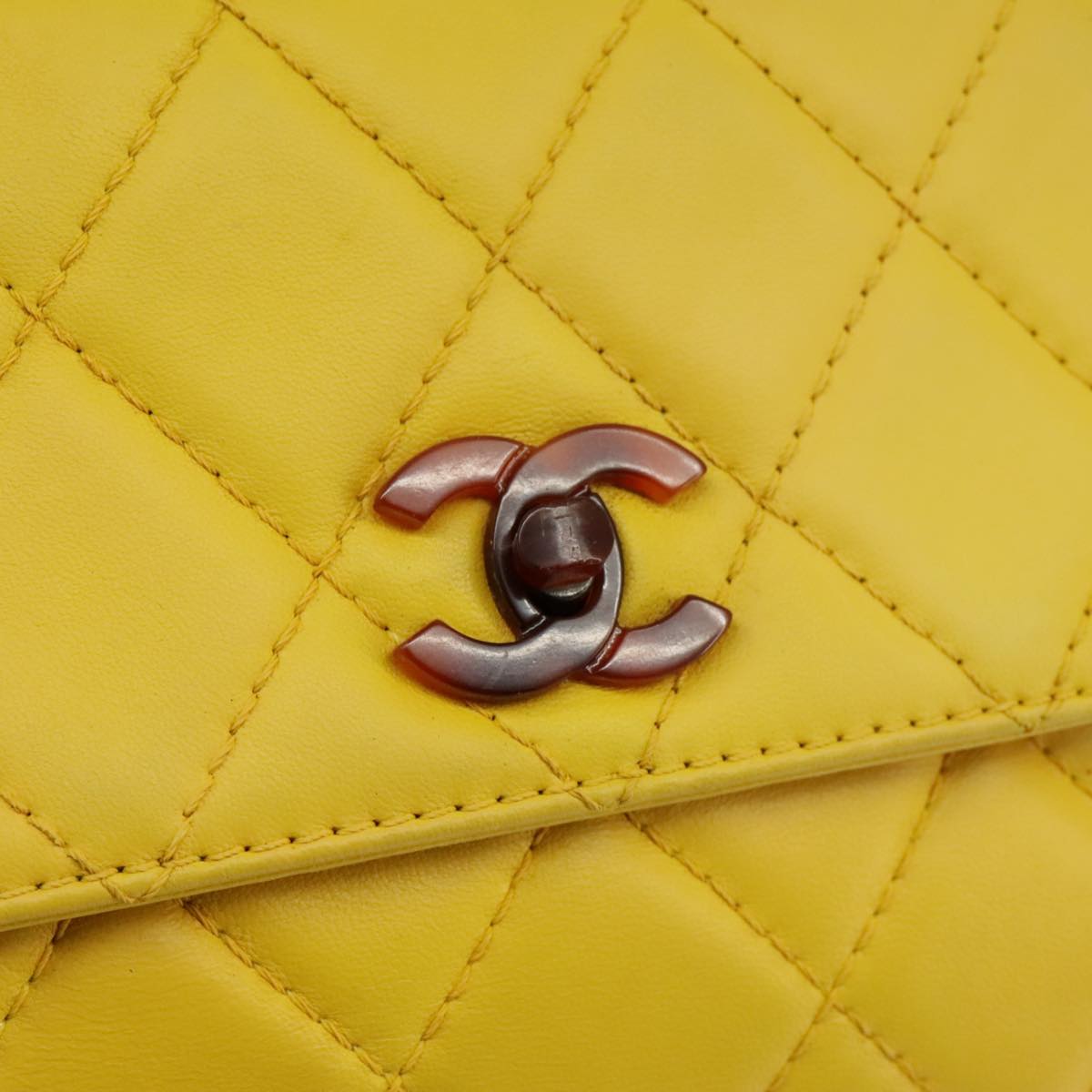 CHANEL Matelasse Hand Bag Lamb Skin Yellow CC 98431