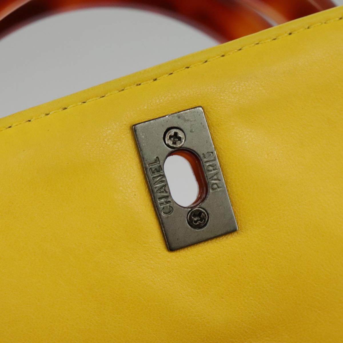 CHANEL Matelasse Hand Bag Lamb Skin Yellow CC 98431
