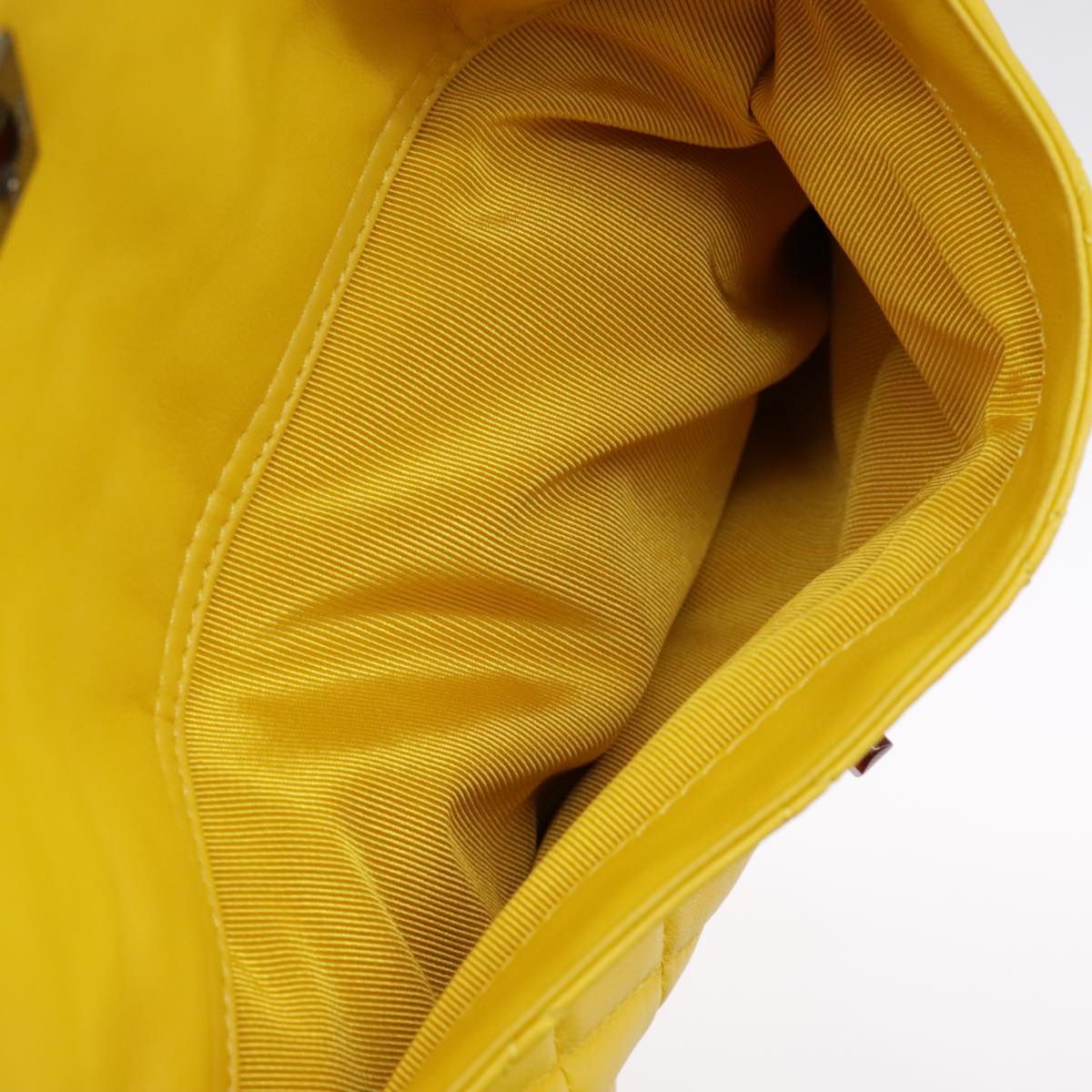 CHANEL Matelasse Hand Bag Lamb Skin Yellow CC 98431