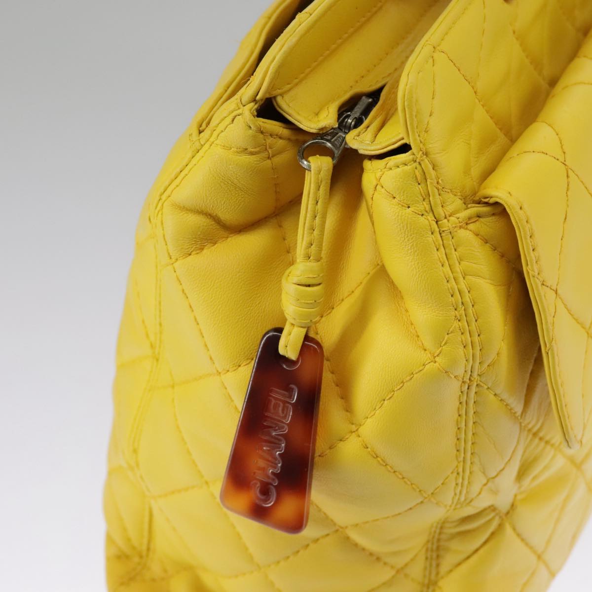 CHANEL Matelasse Hand Bag Lamb Skin Yellow CC 98431