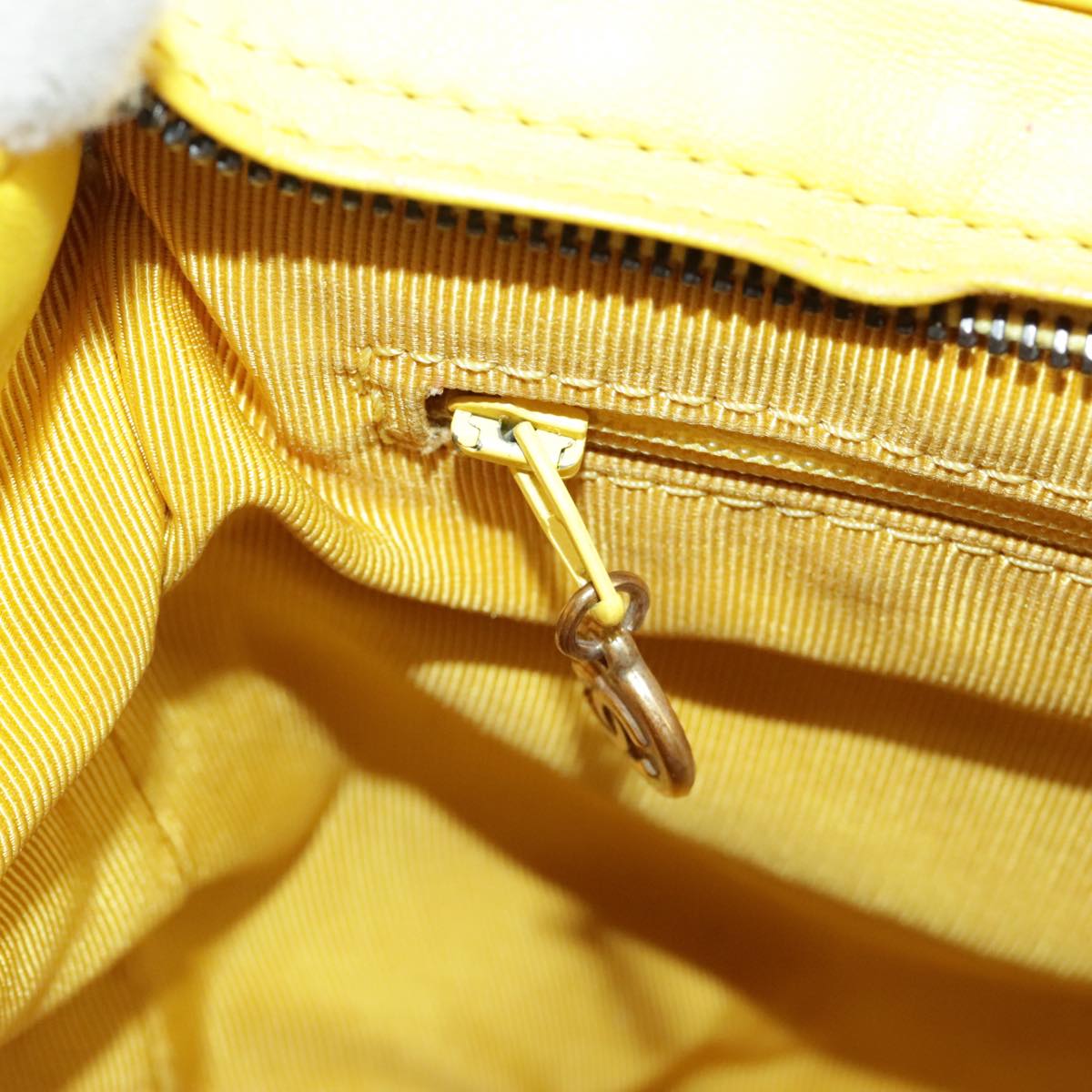 CHANEL Matelasse Hand Bag Lamb Skin Yellow CC 98431