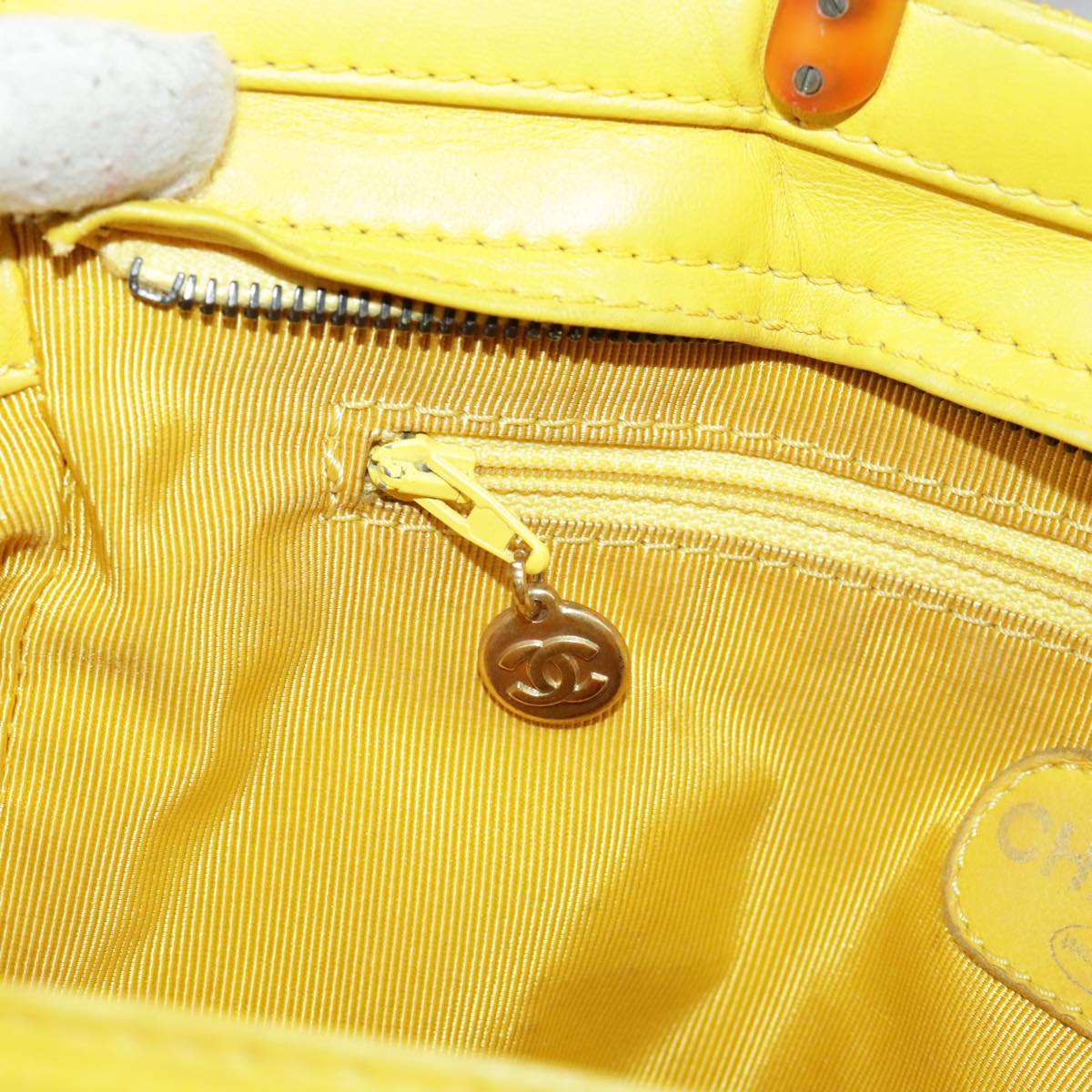 CHANEL Matelasse Hand Bag Lamb Skin Yellow CC 98431