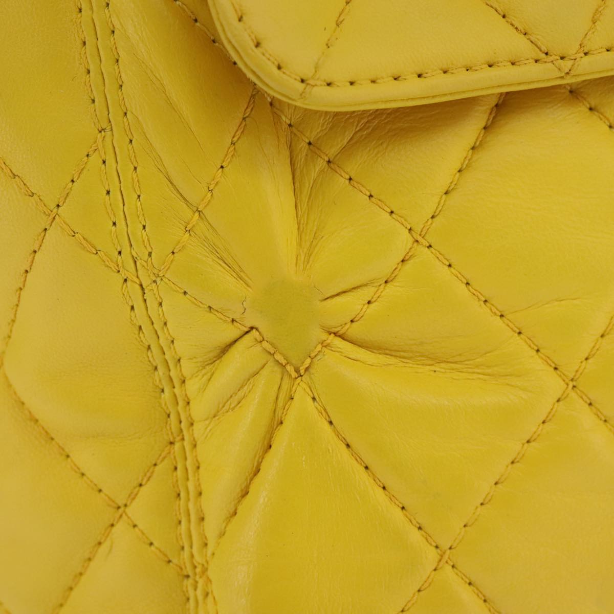 CHANEL Matelasse Hand Bag Lamb Skin Yellow CC 98431