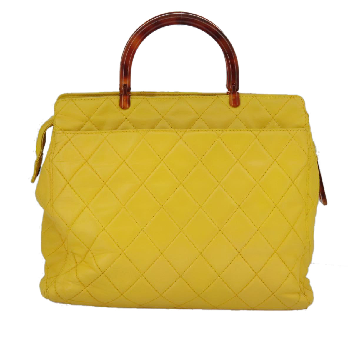 CHANEL Matelasse Hand Bag Lamb Skin Yellow CC 98431