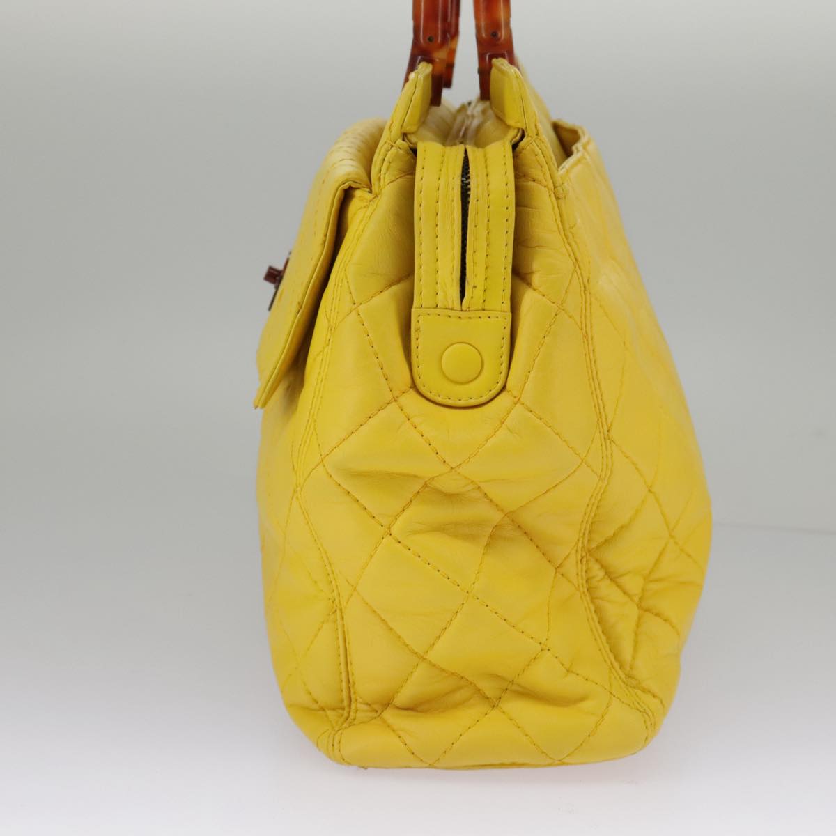 CHANEL Matelasse Hand Bag Lamb Skin Yellow CC 98431