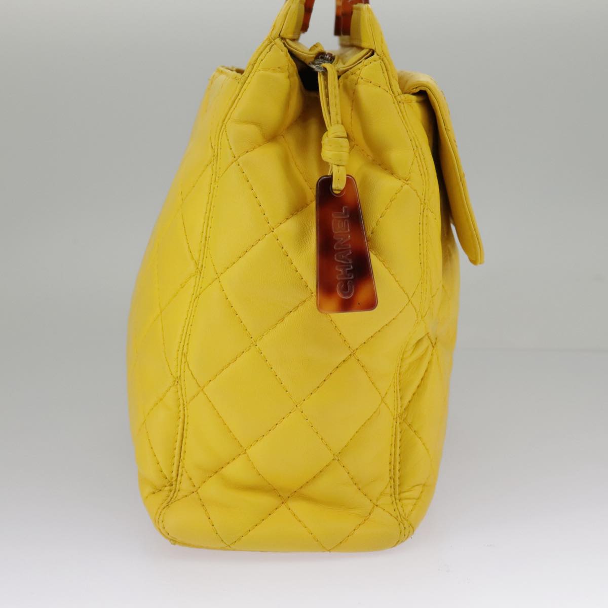 CHANEL Matelasse Hand Bag Lamb Skin Yellow CC 98431