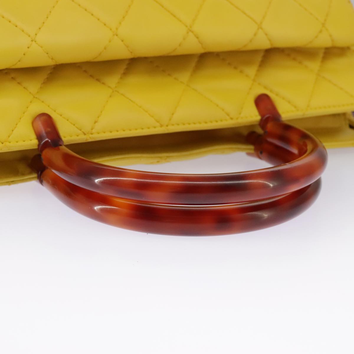 CHANEL Matelasse Hand Bag Lamb Skin Yellow CC 98431