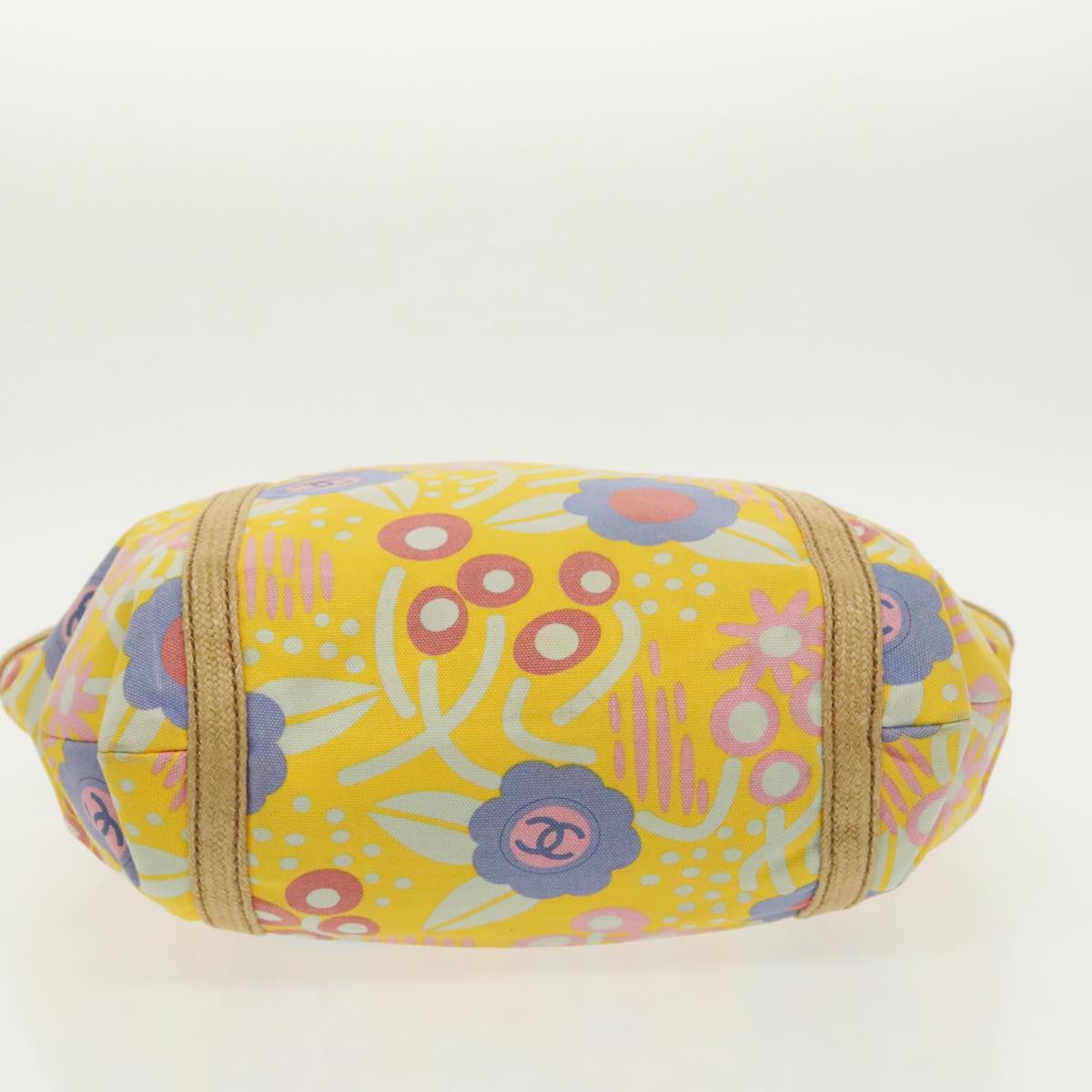 CHANEL Flower Pattern Tote Bag Canvas Silver Yellow CC 98441