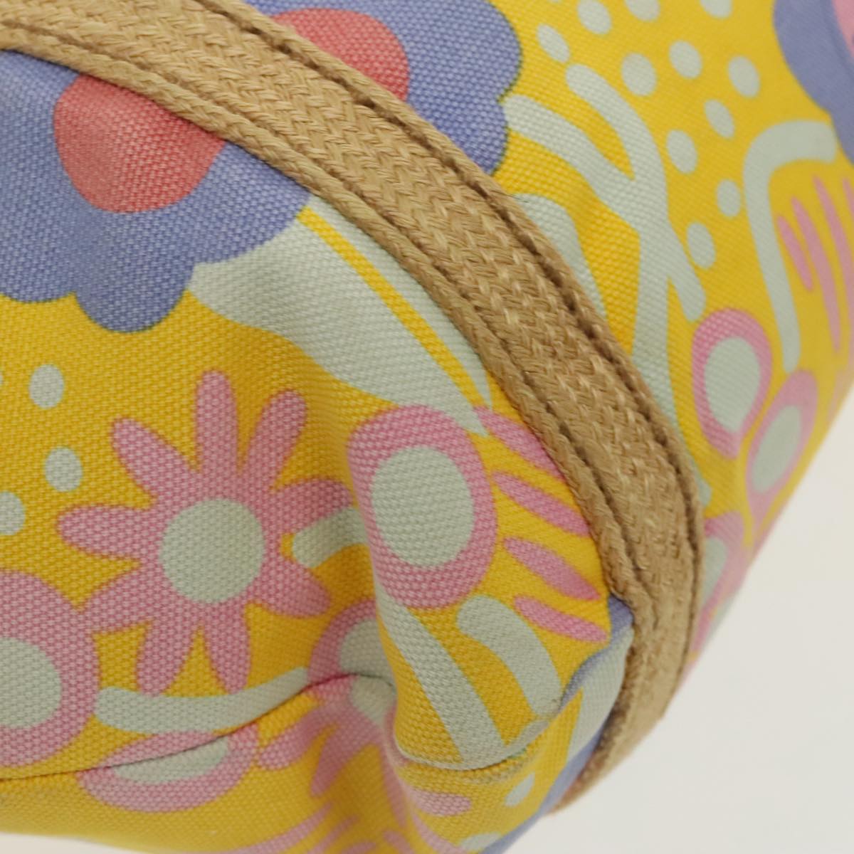 CHANEL Flower Pattern Tote Bag Canvas Silver Yellow CC 98441