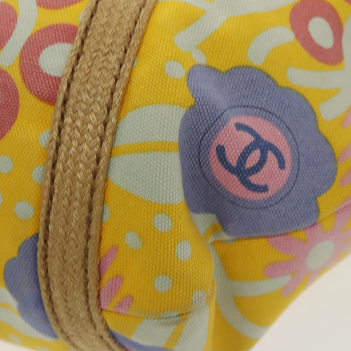 CHANEL Flower Pattern Tote Bag Canvas Silver Yellow CC 98441