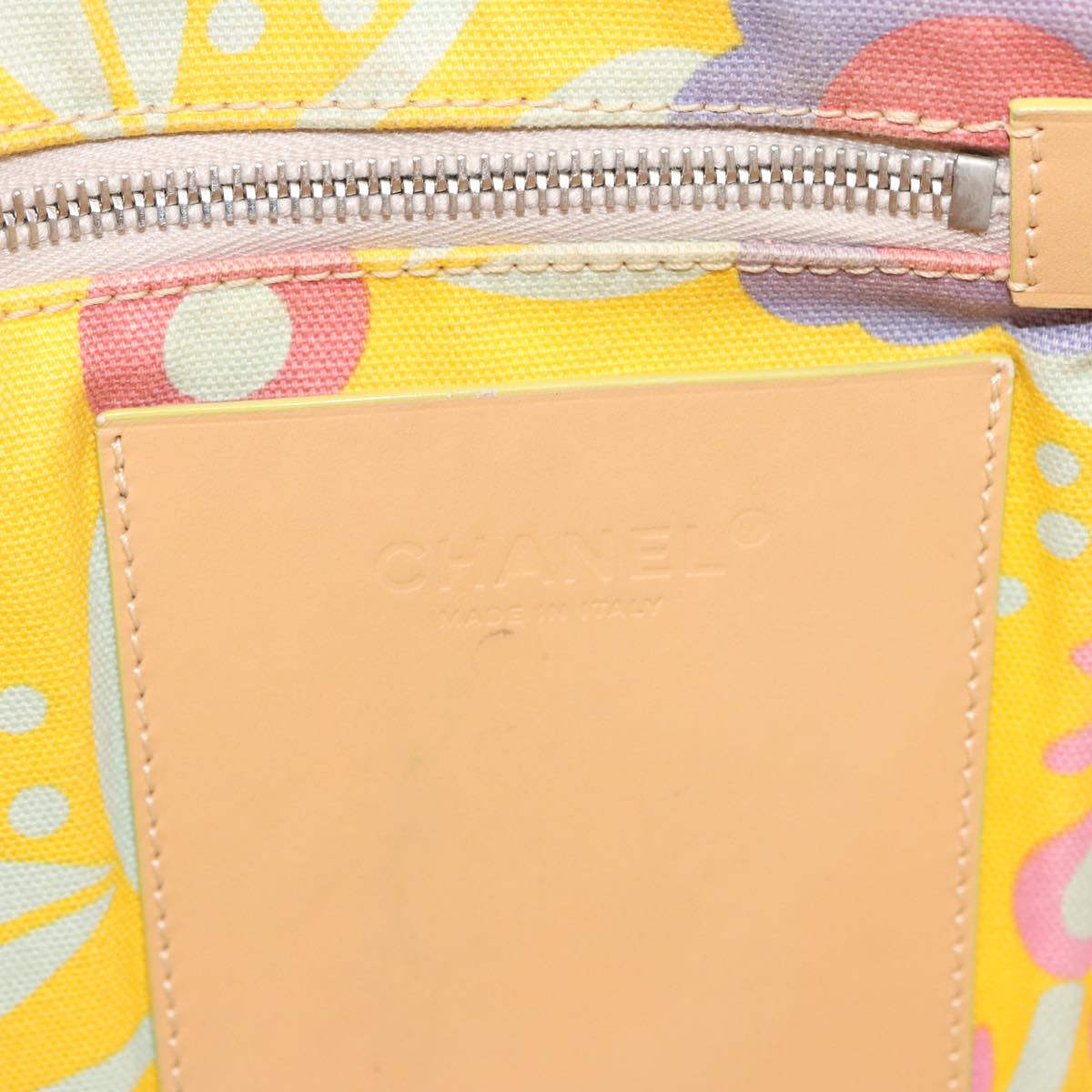 CHANEL Flower Pattern Tote Bag Canvas Silver Yellow CC 98441