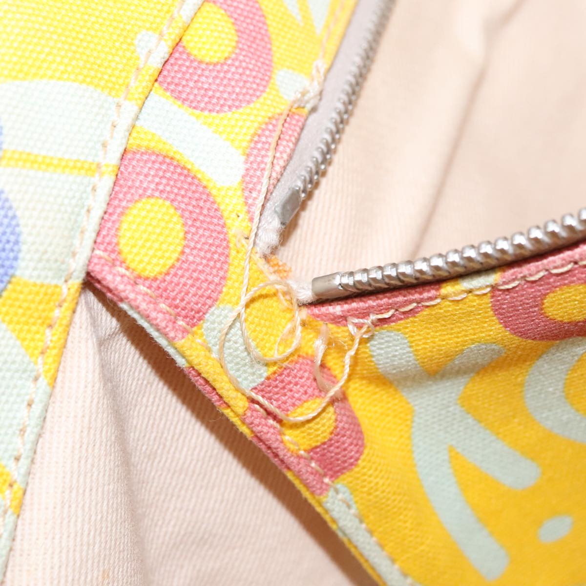 CHANEL Flower Pattern Tote Bag Canvas Silver Yellow CC 98441