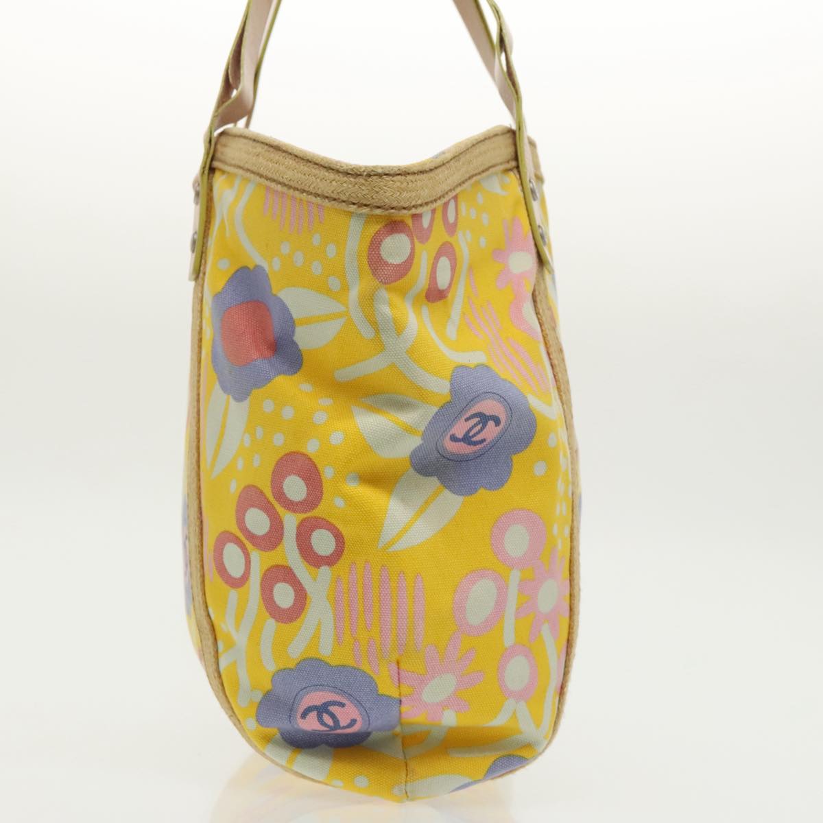 CHANEL Flower Pattern Tote Bag Canvas Silver Yellow CC 98441