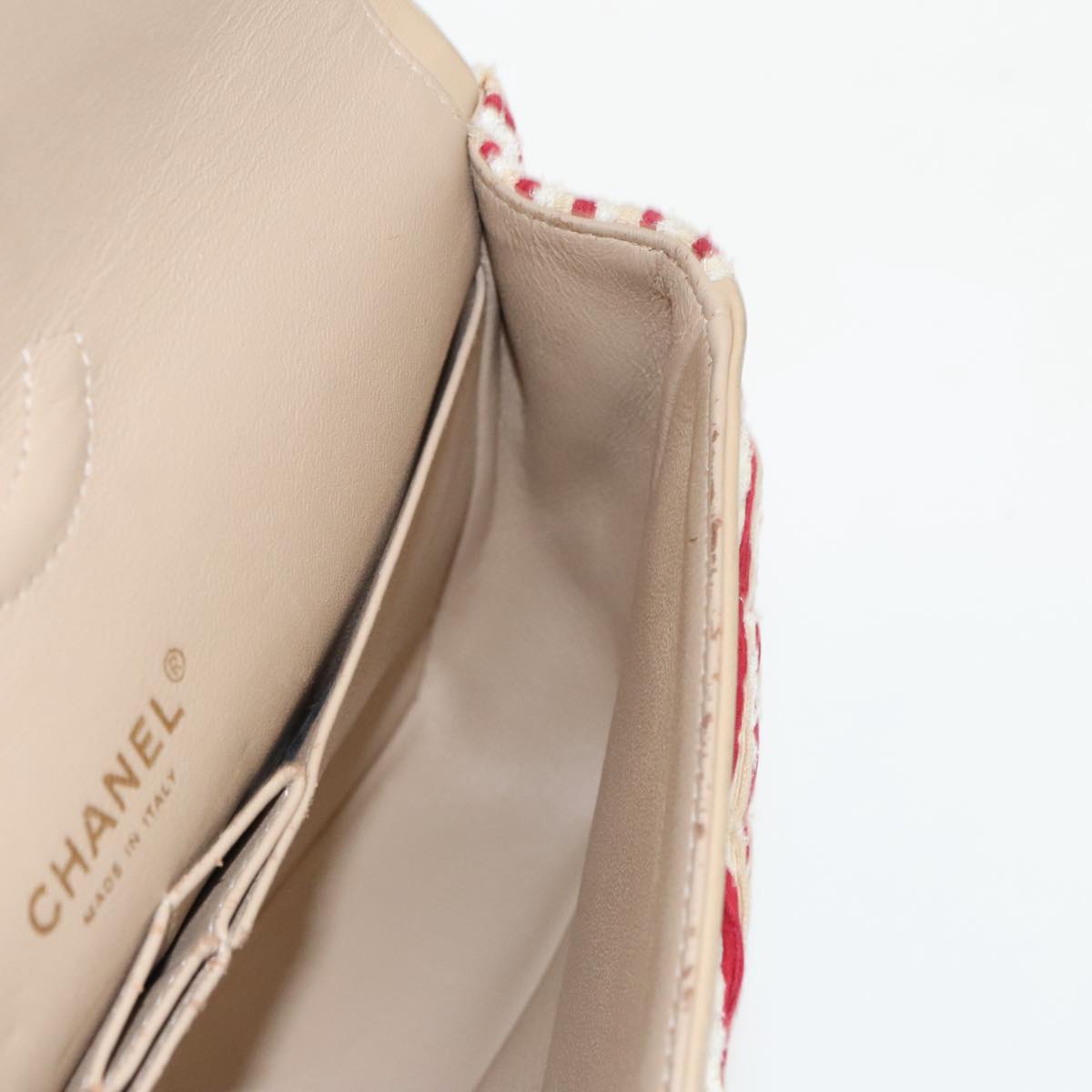 CHANEL Matelasse Chain Border Shoulder Bag Canvas Red Gold beige CC 98535