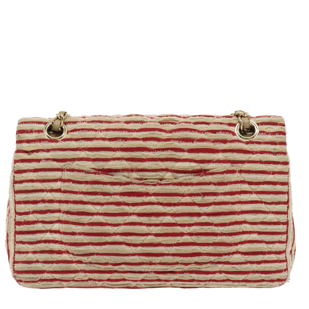 CHANEL Matelasse Chain Border Shoulder Bag Canvas Red Gold beige CC 98535