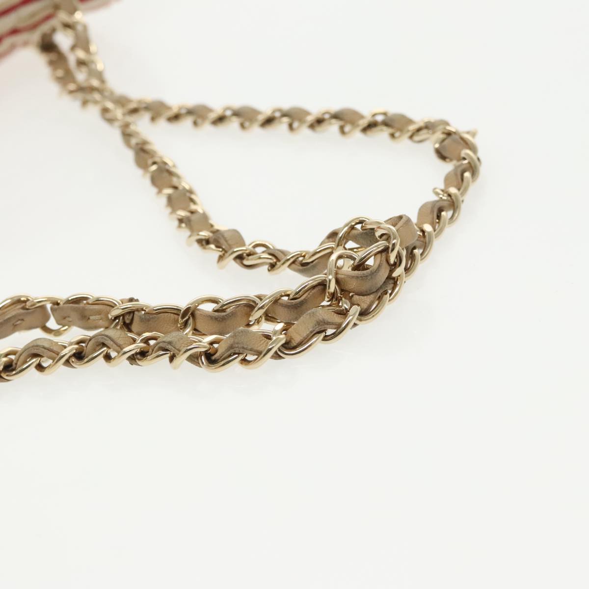 CHANEL Matelasse Chain Border Shoulder Bag Canvas Red Gold beige CC 98535