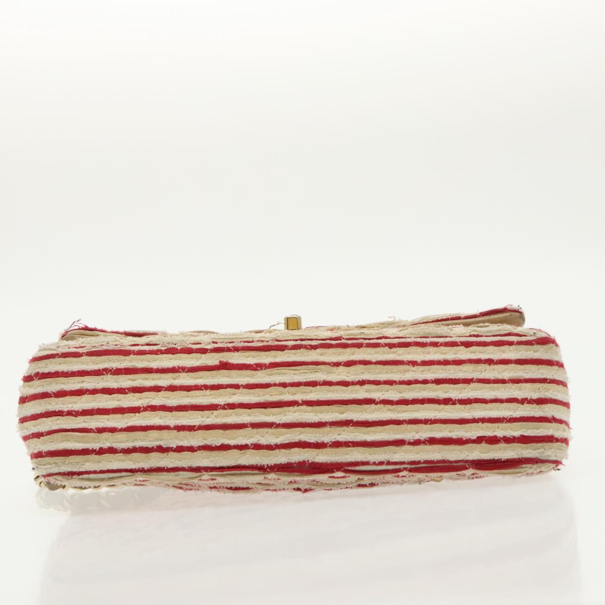 CHANEL Matelasse Chain Border Shoulder Bag Canvas Red Gold beige CC 98535