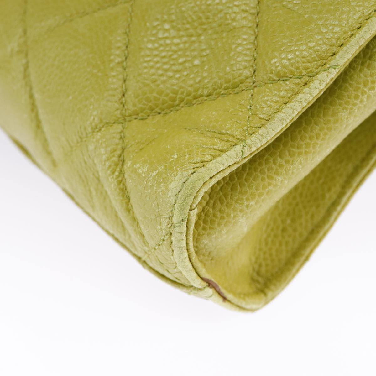 CHANEL Matelasse Waist bag Caviar Skin Gold Light green CC 98580