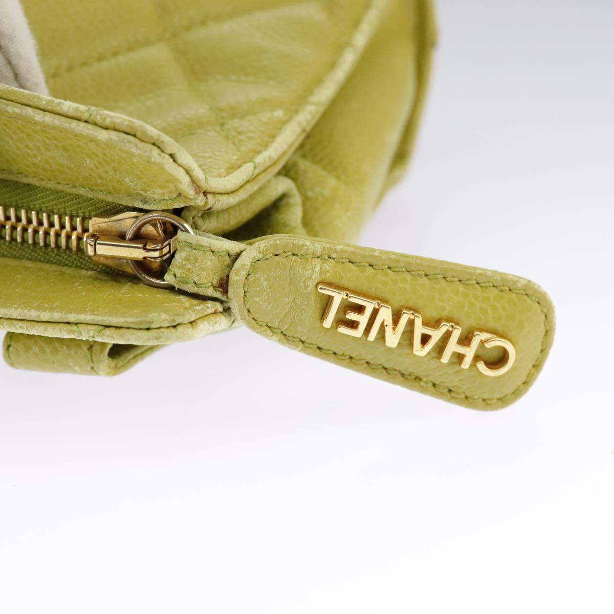CHANEL Matelasse Waist bag Caviar Skin Gold Light green CC 98580