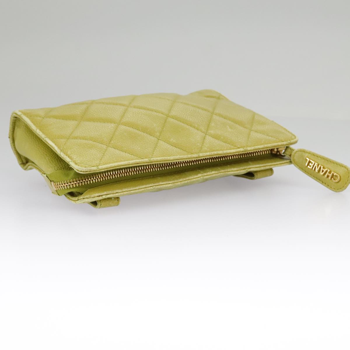 CHANEL Matelasse Waist bag Caviar Skin Gold Light green CC 98580